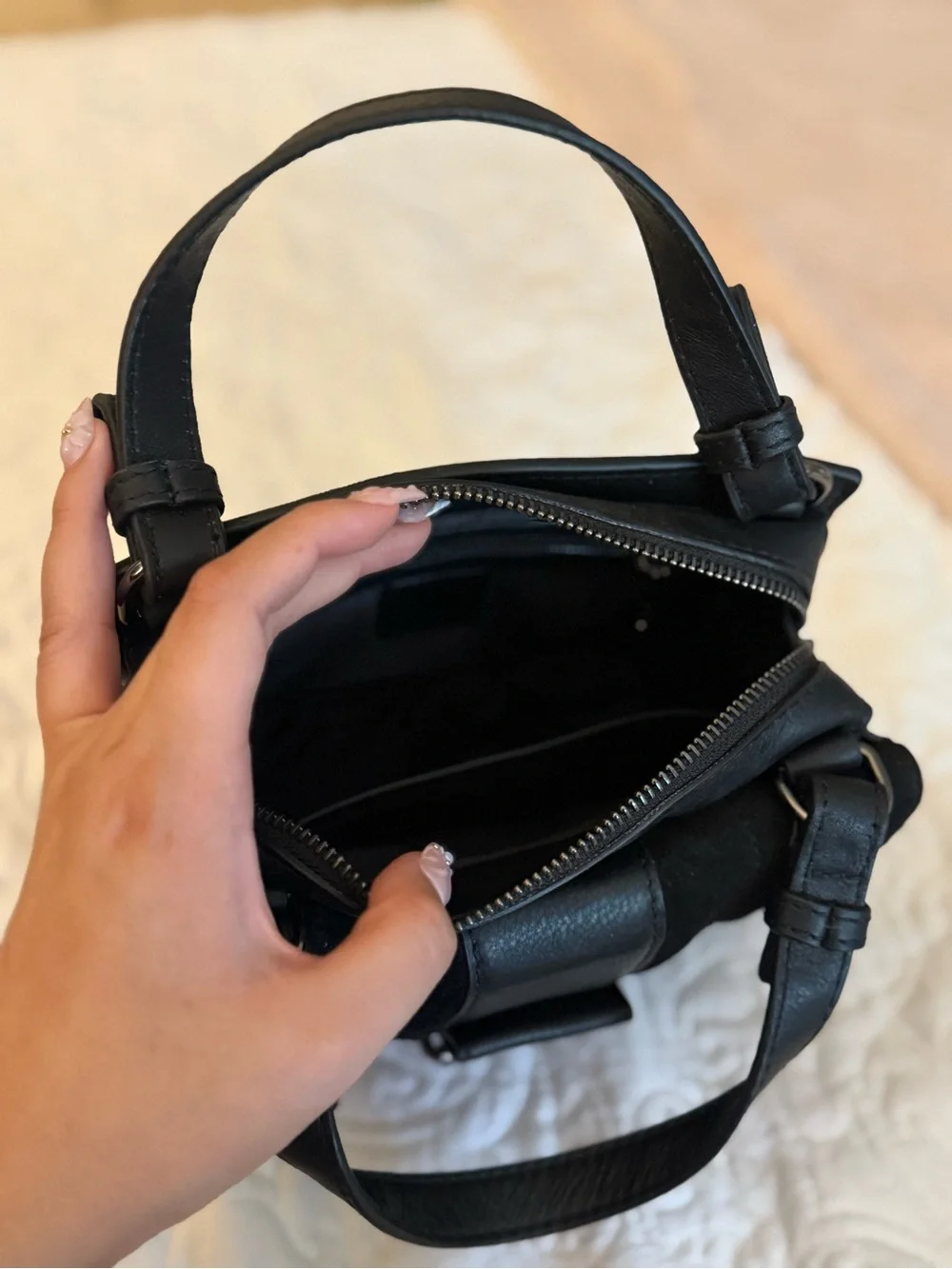Black Suede Genuine Leather Bag with Black Rhodium Chain